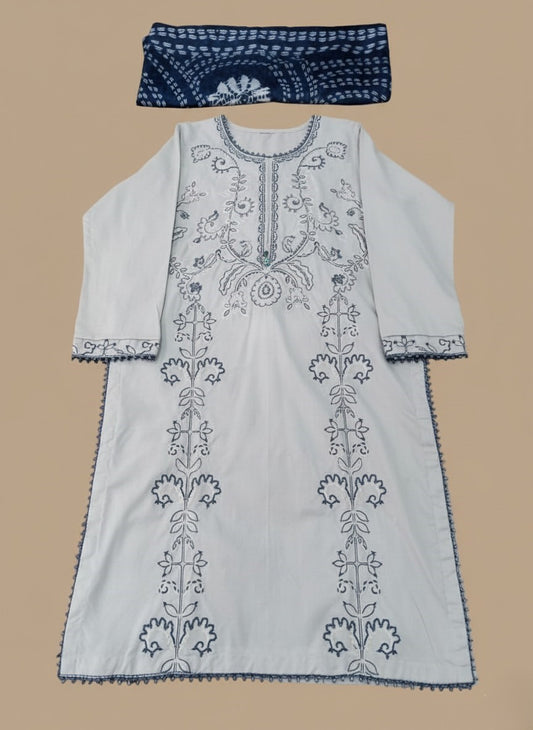 Elegant Embroidered 3 Piece Lawn Suit with Tie & Dye Dupatta