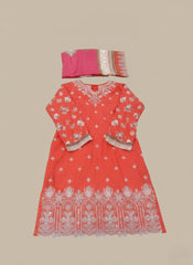 Elegant Embroidered Coral Red 3 Piece Lawn Suit for Women