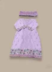 Elegant Lavender Cotton Embroidered 3-Piece Suit for Women