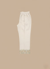 Elegant Off-White Women’s Embroidered Trouser – Stylish & Comfortable