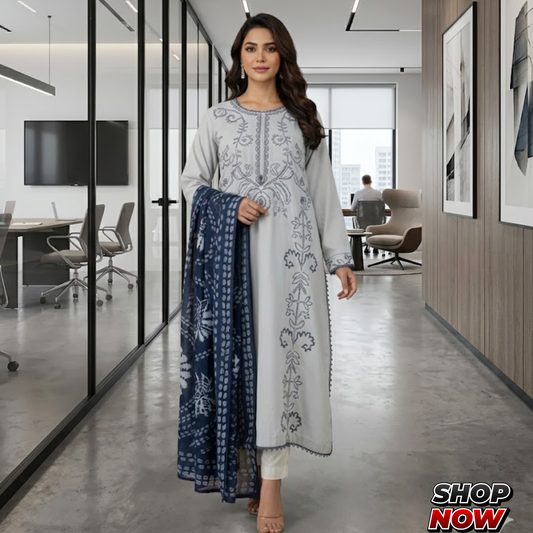 Elegant Kashmiri Embroidery 3-Piece Lawn Suit