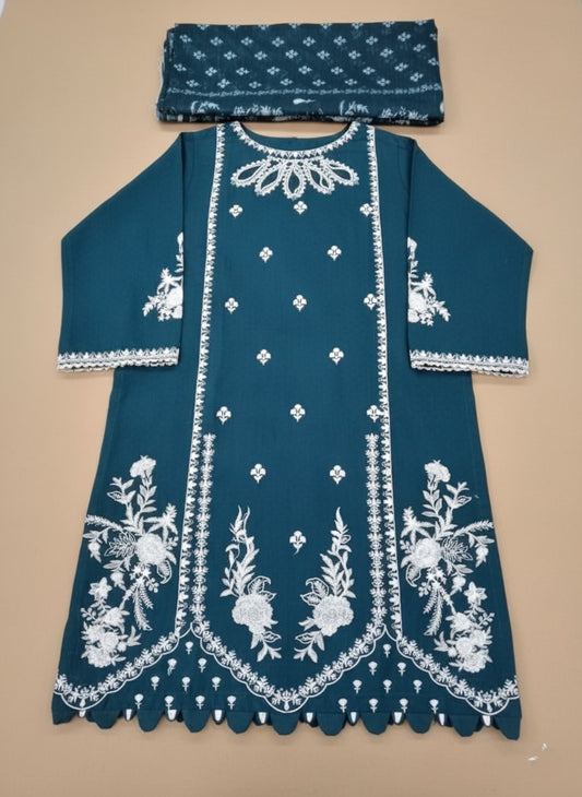 Embroidered Lawn Teal Suit with Dupatta