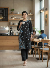 Buy 2 Pc Hand Painted Cotton Suit Pakistan | Black Floral