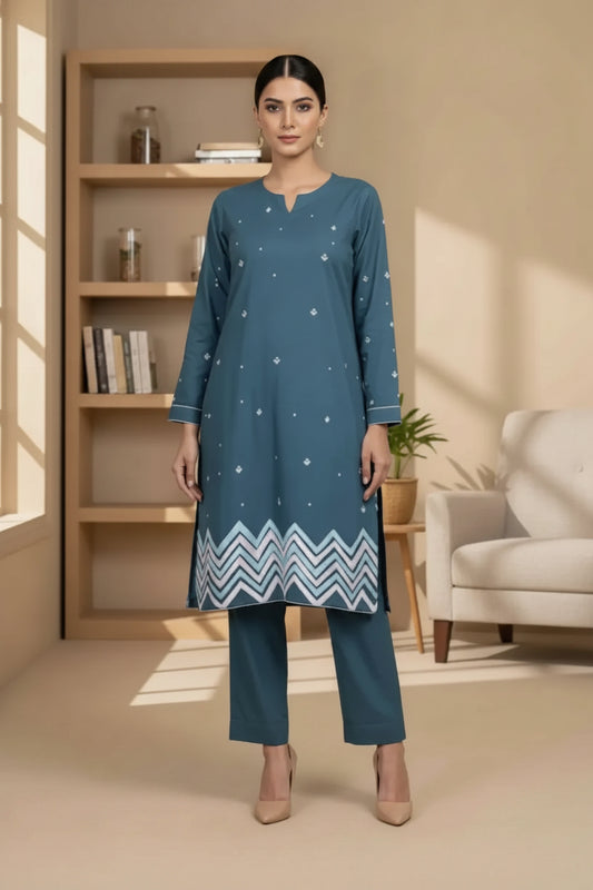 Hand Painted Cotton Suit Pakistan – Elegant 2pc Gray