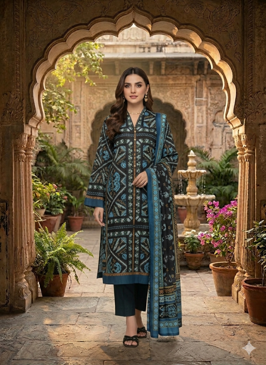 Elegant Women’s Ethnic Dress – Black & Blue Printed Traditional Suit