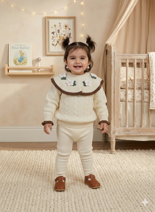Buy Charming Baby Girl Knit Sweater with Ruffles & Floral Appliques | Gelani Baby Wear