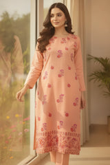 Hand-Painted Peach Cotton Kurta for Women – Floral Design Stitched 2-Piece