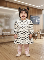Charming Black & Light yellow Baby Polka Dot Dress with Lace Collar & Ruffles