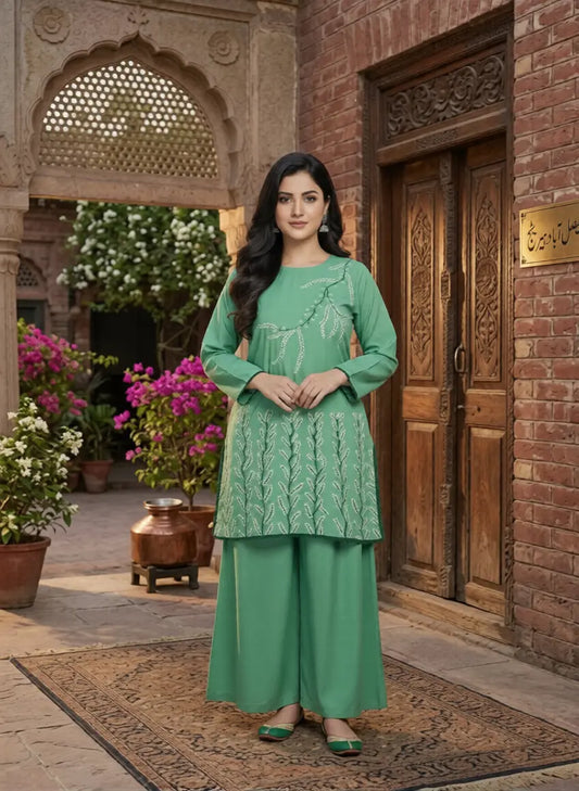 Buy 2 Pc Hand Painted Cotton Suit Pakistan | Green Floral