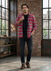 Men’s Red & Blue Plaid Flannel Shirt