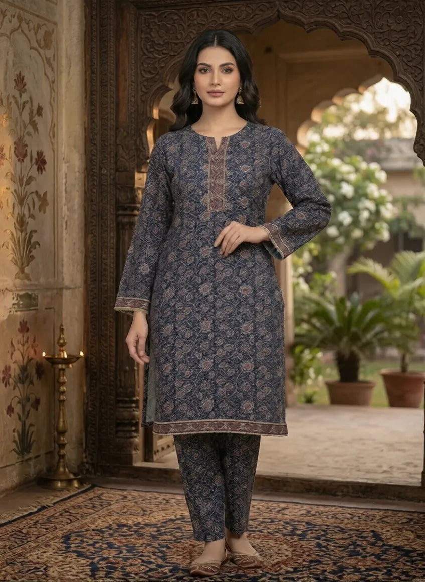 Women’s Floral Suit – Navy Printed Tunic & Trousers Set