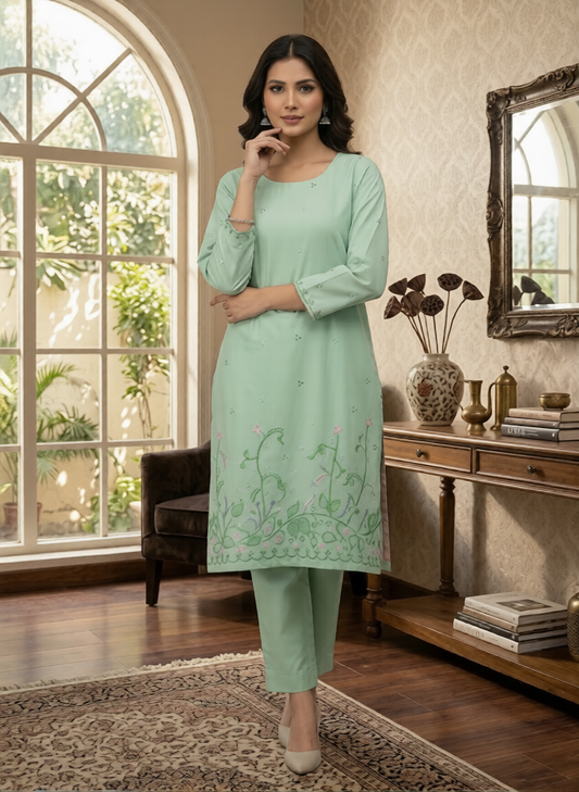 2 pc hand painted suit in Pakistan