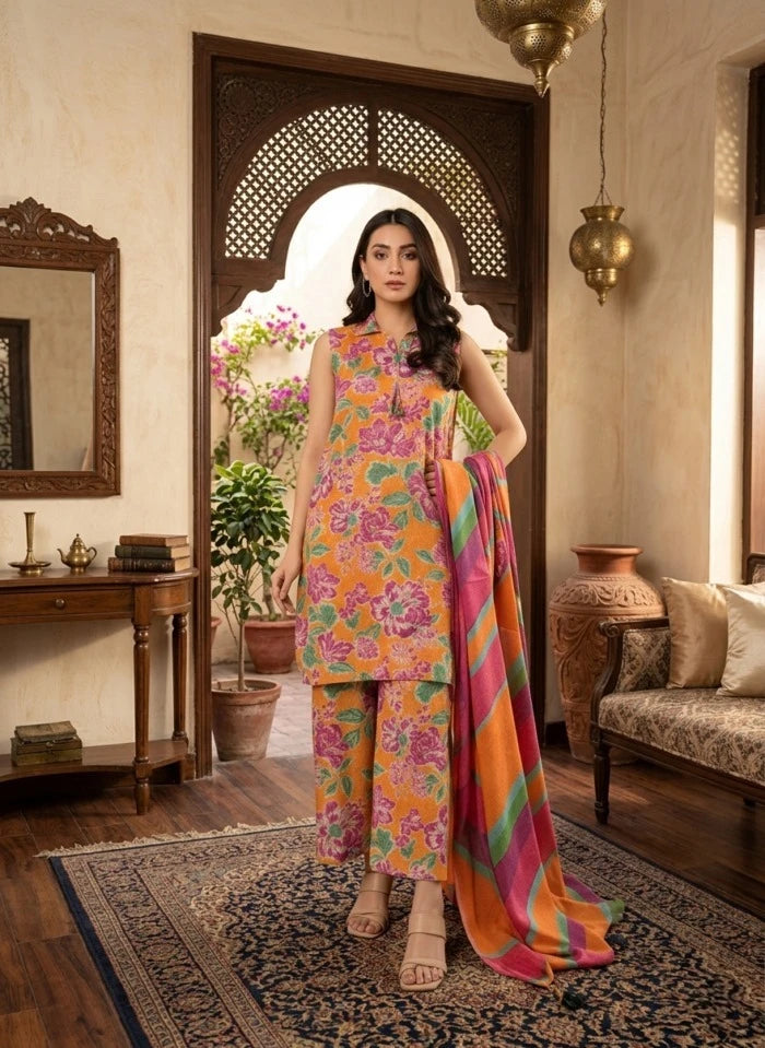 3 PC Unstitched Lawn Fabric – Summer Collection