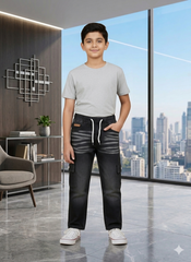 Kids Black Cargo Jeans with Drawstring Waist