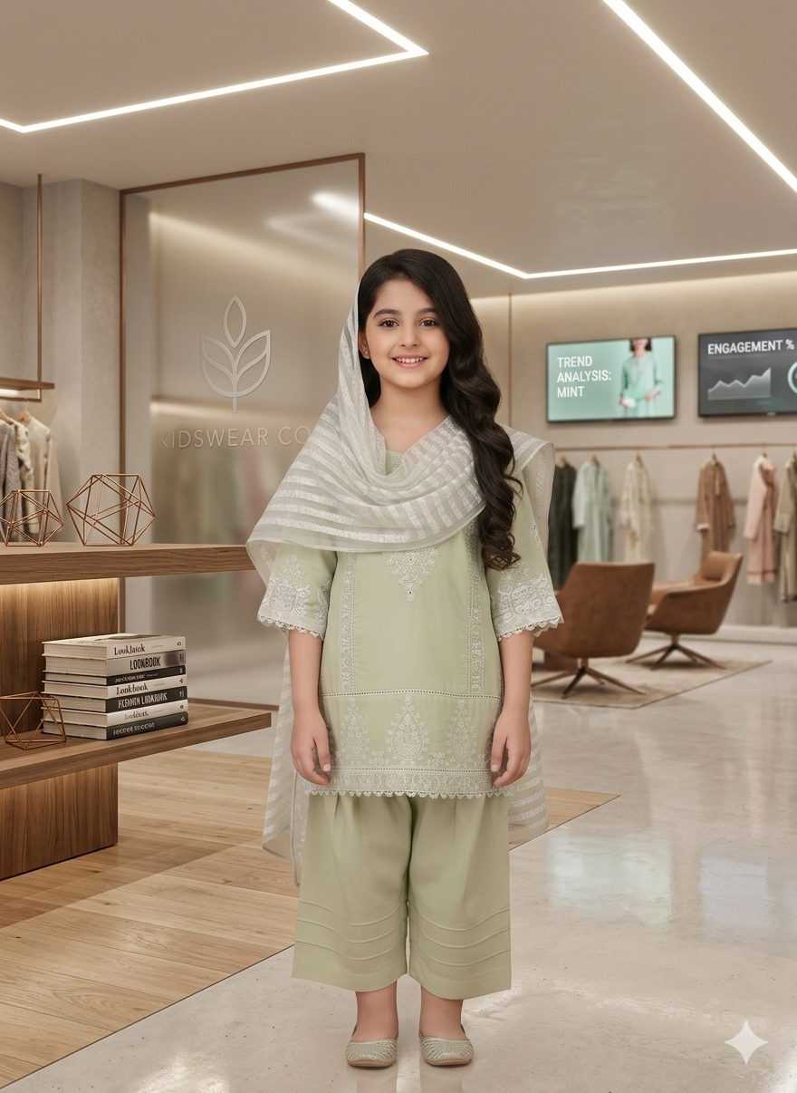 Light Green 3Pc stitched suit for girl | She Club Summer