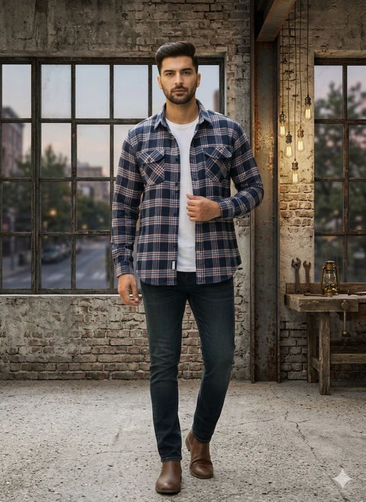 Men’s Navy & Red Plaid Flannel Shirt