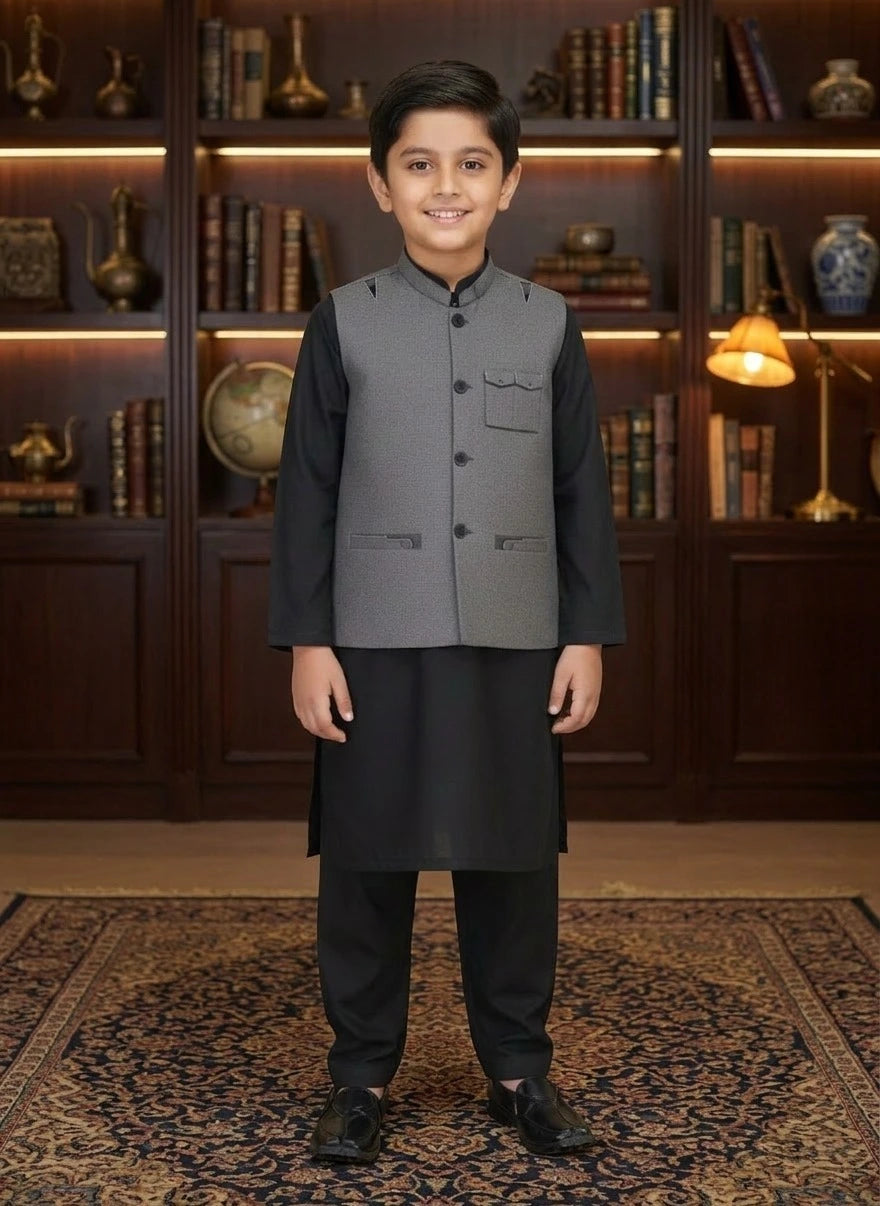 Premium Boys Kurta Waistcoat Set – Luxury Traditional 3-Piece Outfit for Kids