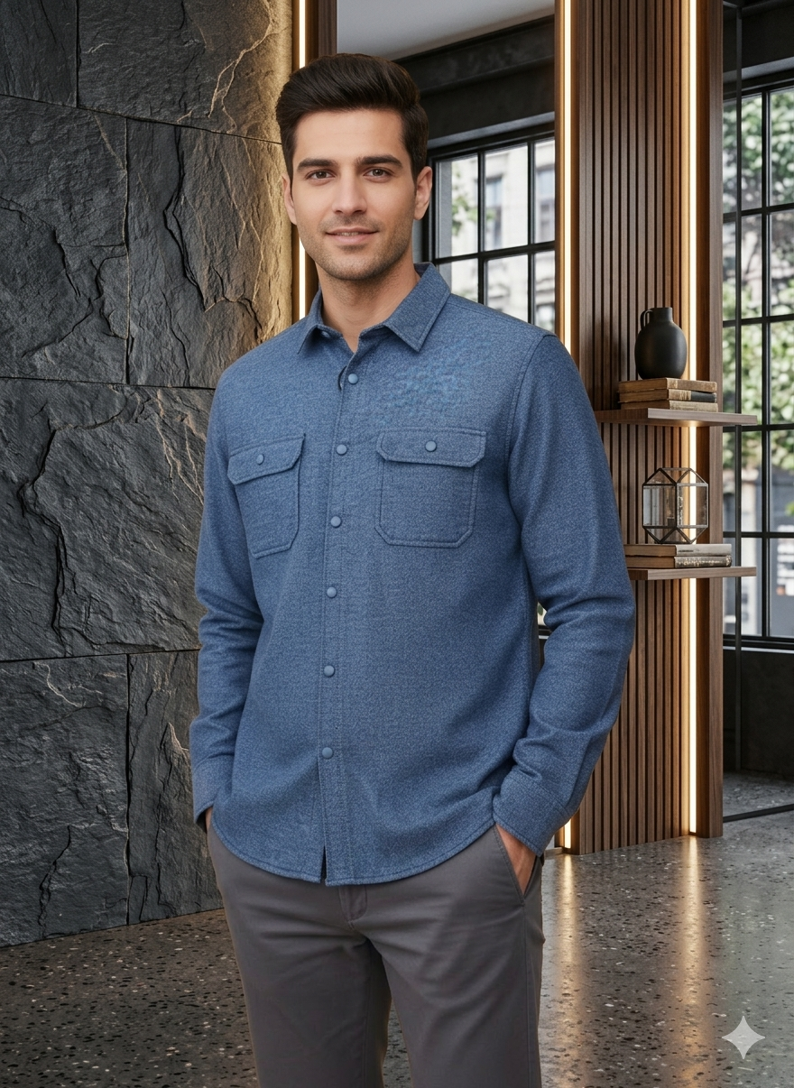 Men’s Premium Blue Flannel Shirt