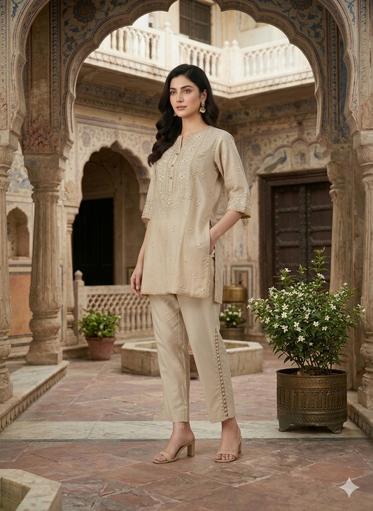Women’s Cropped Trousers with Side Loop Detail – Comfortable & Stylish Beige Capris