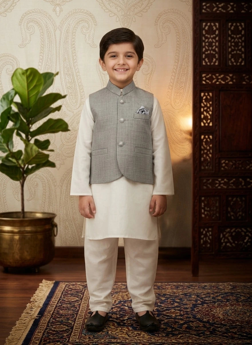 Best Boys Waistcoat Price in Pakistan – Light Gray Gelani Collection