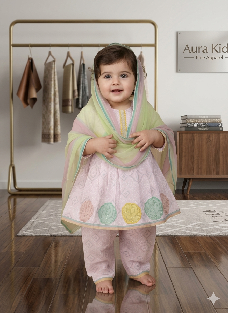 Pink 3Pc stitched frock suit for girl | She Club Summer