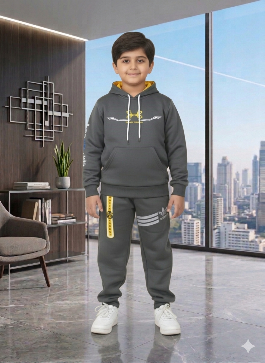 Buy Dynamic Boys Athletic Tracksuit – Grey Hoodie & Joggers with Sporty Logos | Gelani Kids Wear