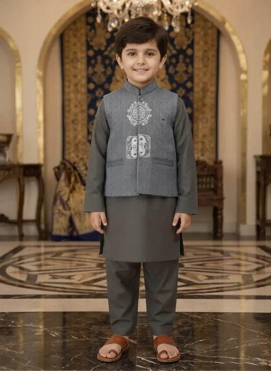 Buy Black Waistcoat Suit for Boys | Gelani Stitched Wear – Elegant 3-Piece Outfit
