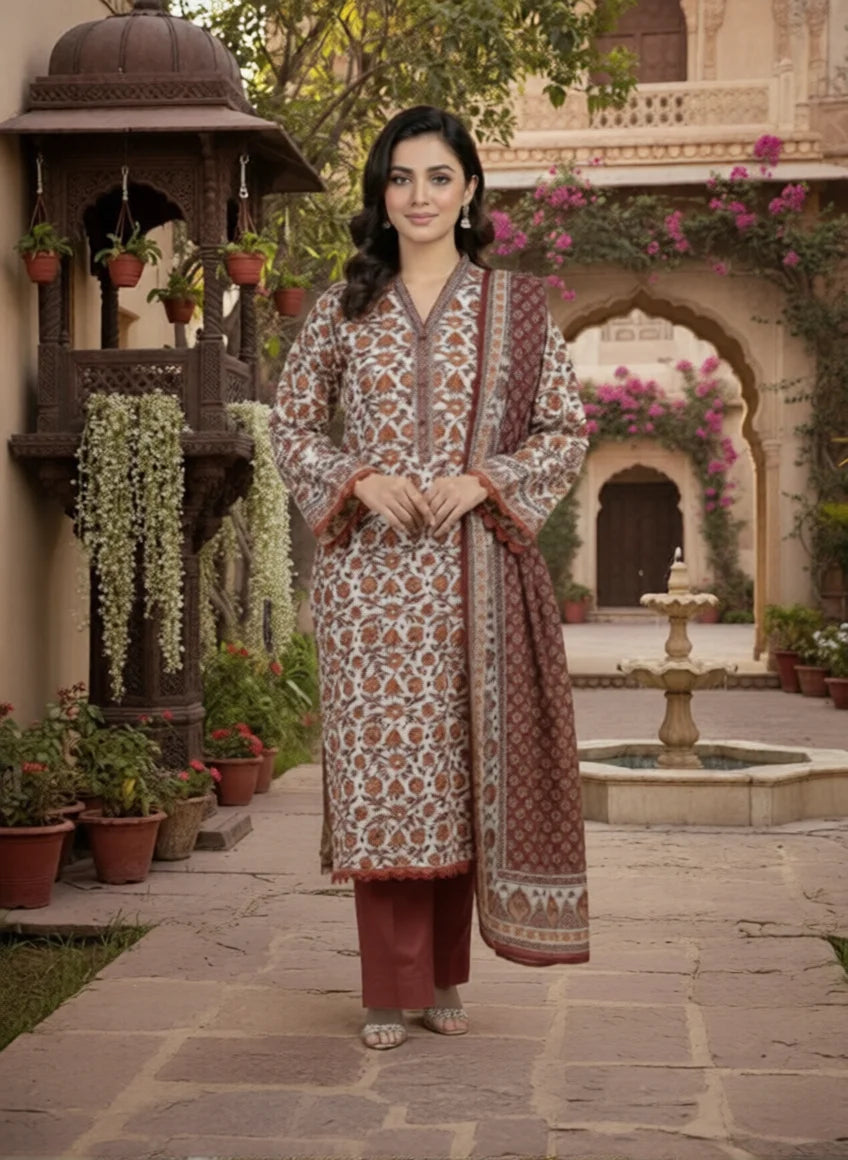 Palwasha Floral Print 3 PC Unstitched Lawn Fabric Suit – Summer Collection