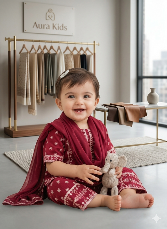 Maroon 3Pc stitched suit for girl | She Club Summer