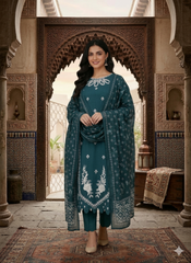 Embroidered Lawn Teal Suit with Dupatta
