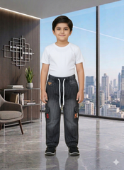Kids Pinstripe Cargo Jeans with Drawstring Waist – Stylish & Comfortable Boys’ Denim