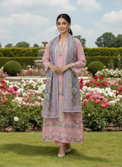 Pink Cotton Embroidered Kurta Set with Dupatta