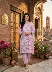 Buy 2 Pc Hand Painted Cotton Suit Pakistan | Baby Pink