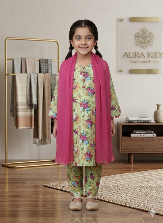 She Club 3pc stitched suit for girl – Light Green Summer