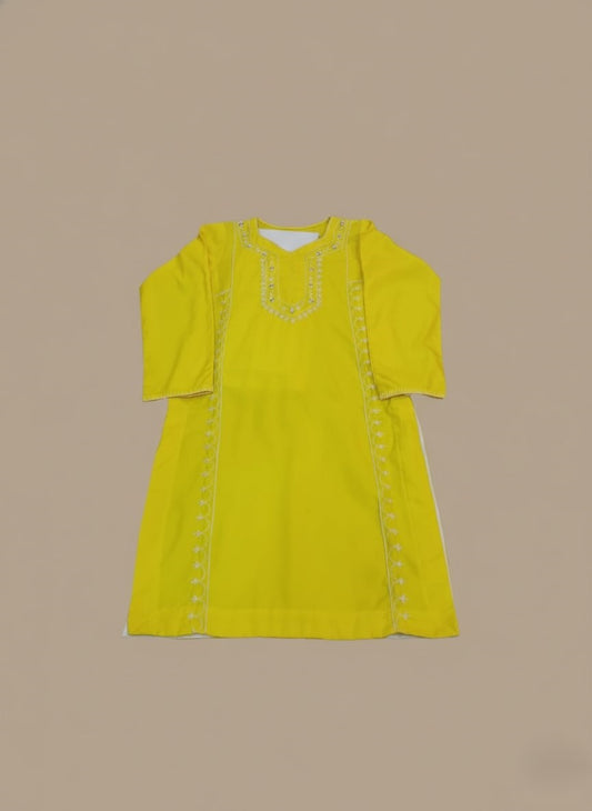 Handmade Embroidered Yellow Tunic Dress – Traditional Folk Style
