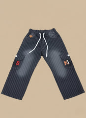 Kids Pinstripe Cargo Jeans with Drawstring Waist – Stylish & Comfortable Boys’ Denim