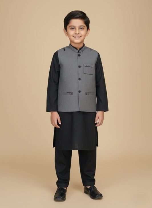 Premium Boys Kurta Waistcoat Set – Luxury Traditional 3-Piece Outfit for Kids