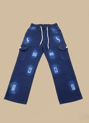 Stylish Dark Blue Denim Kids Cargo Jeans with Drawstring Waist