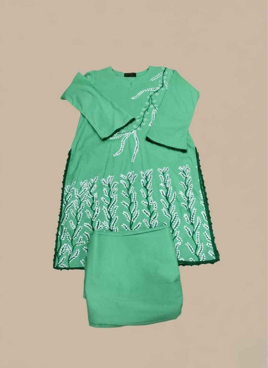 Buy 2 Pc Hand Painted Cotton Suit Pakistan | Green Floral