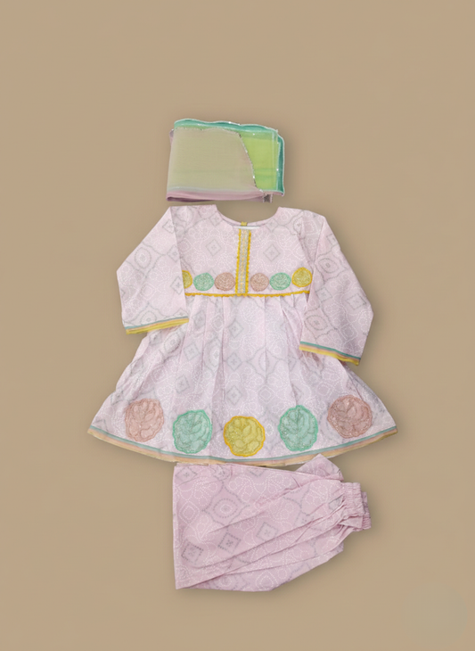 Pink 3Pc stitched frock suit for girl | She Club Summer