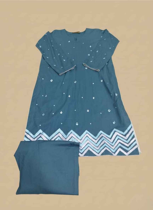 Hand Painted Cotton Suit Pakistan – Elegant 2pc Gray
