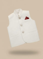 Off White Waistcoat for Boys | Stitched Kids Formal Wear – Elegant Ethnic Outfit