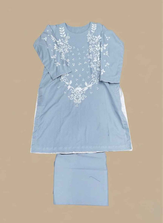 Buy 2 Pc Hand Painted Cotton Suit Pakistan | Gray Floral
