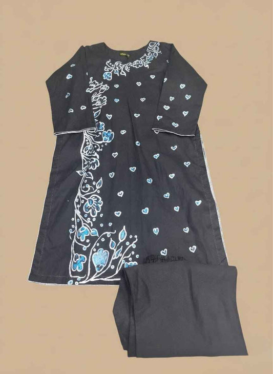Buy 2 Pc Hand Painted Cotton Suit Pakistan | Black Floral
