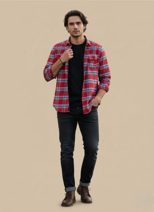 Men’s Red & Blue Plaid Flannel Shirt