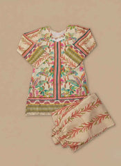 She Club 2Pc stitched suit for girl – Cream Printed Cotton