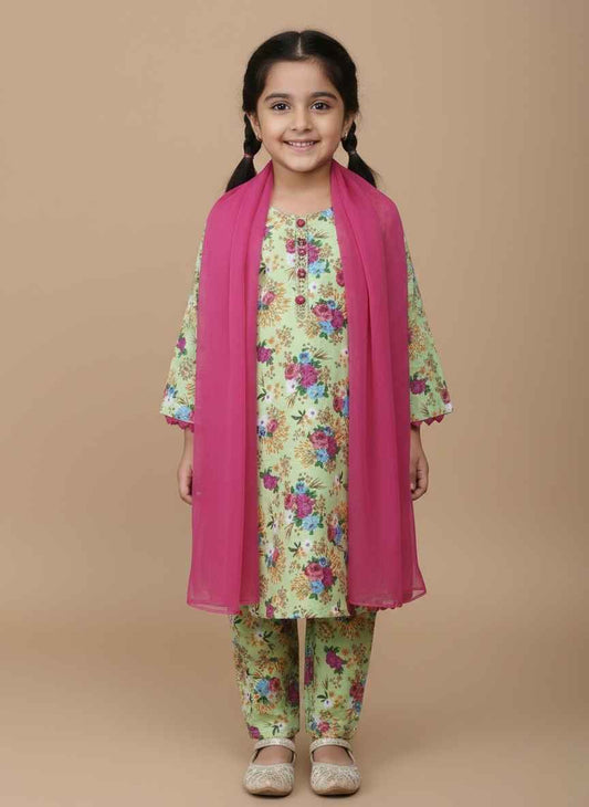 She Club 3pc stitched suit for girl – Light Green Summer