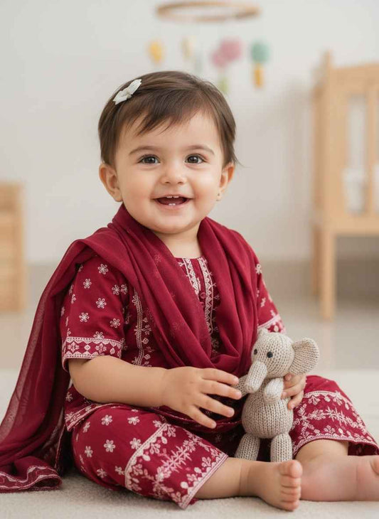 Maroon 3Pc stitched suit for girl | She Club Summer