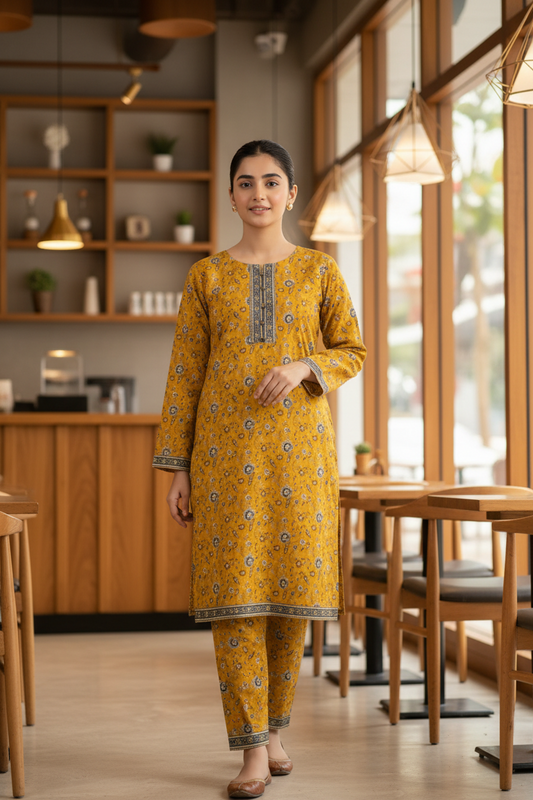 Stitched Yellow Lawn Suit | Gelani Summer Women 2pc