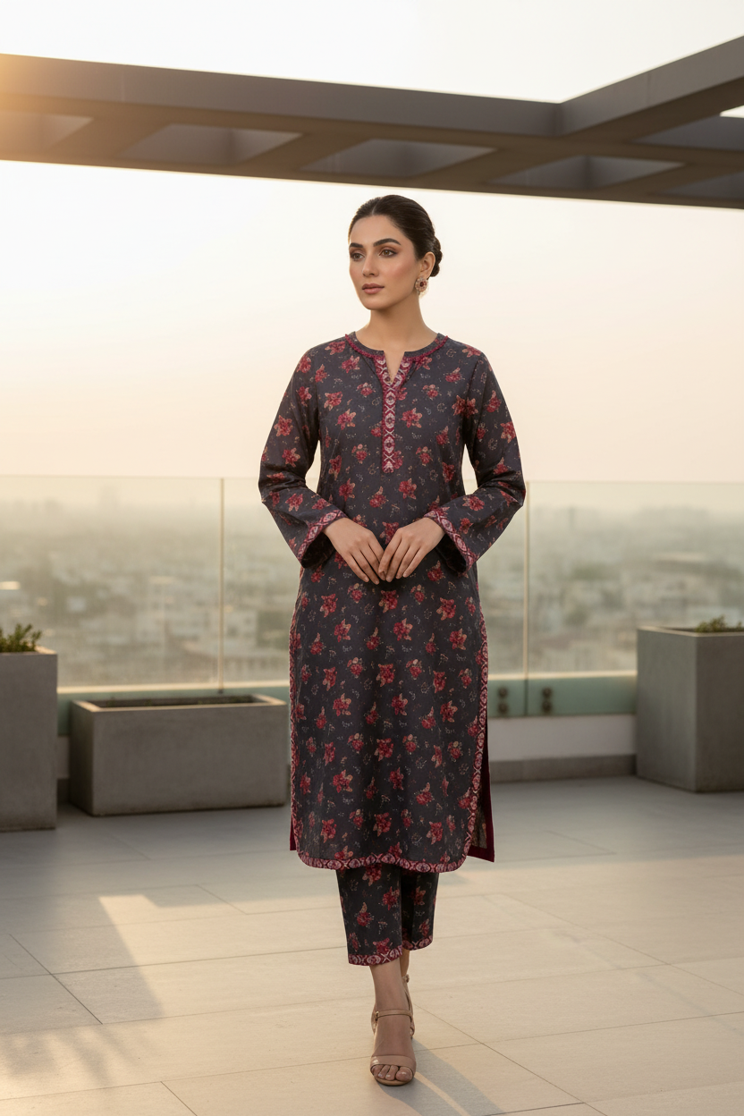 Stitched Black Lawn Suit for Women | Gelani Summer 2pc